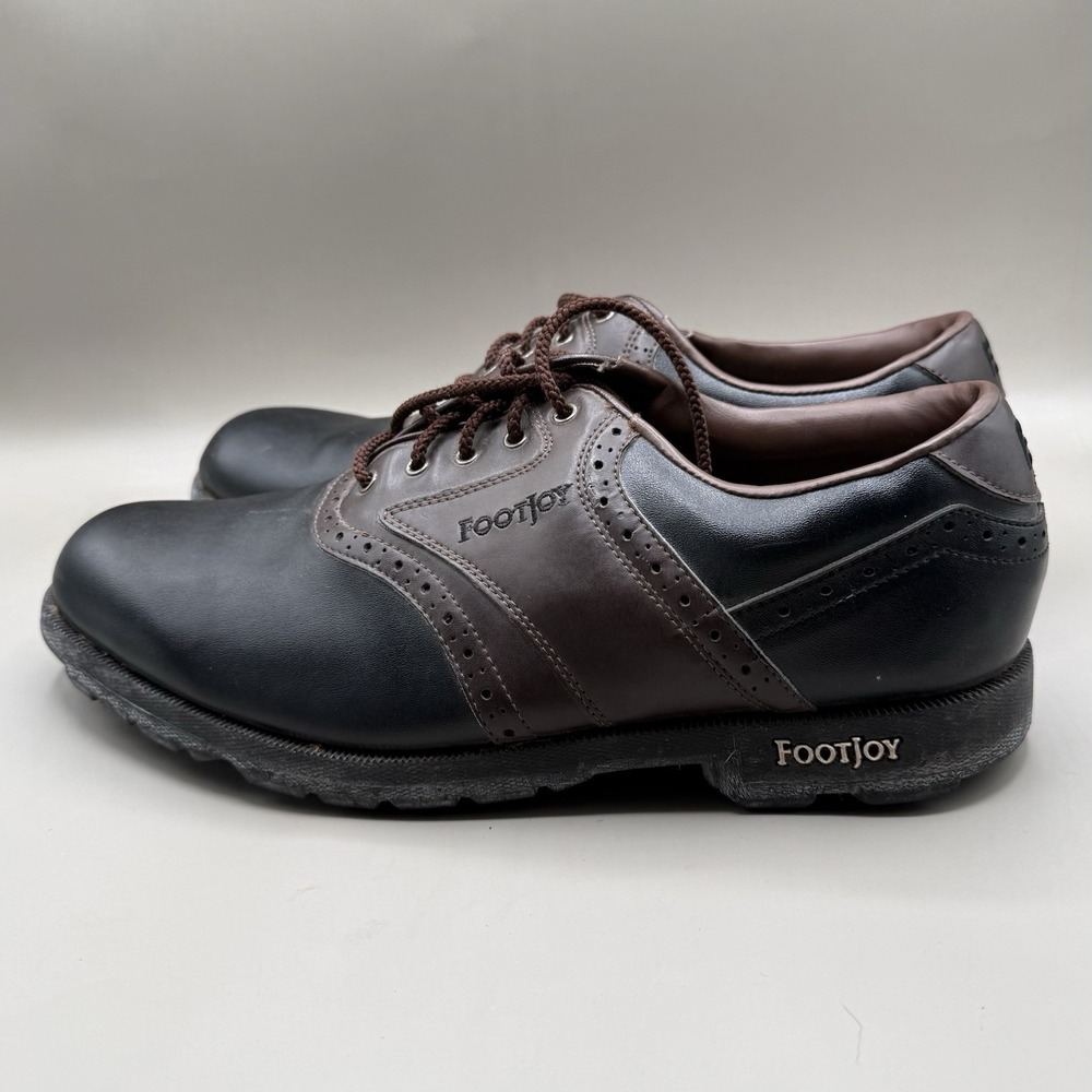 FootJoy‎ Mens Size 12M GreenJoys Black & Brown Soft Spikes Golf Shoes 45575